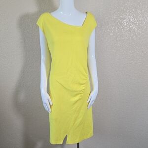 St. John Yellow Asymmetrical Ruched Cocktail Dress